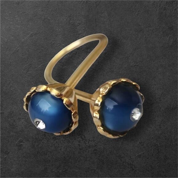 Vintage Women's Gold Toned Blue Pearly‎ Stone Rhinestone Diamond Scarf Brooch - Picture 2 of 6